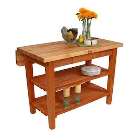 Kitchen Island with Butcher Block Top and Drop Leaf